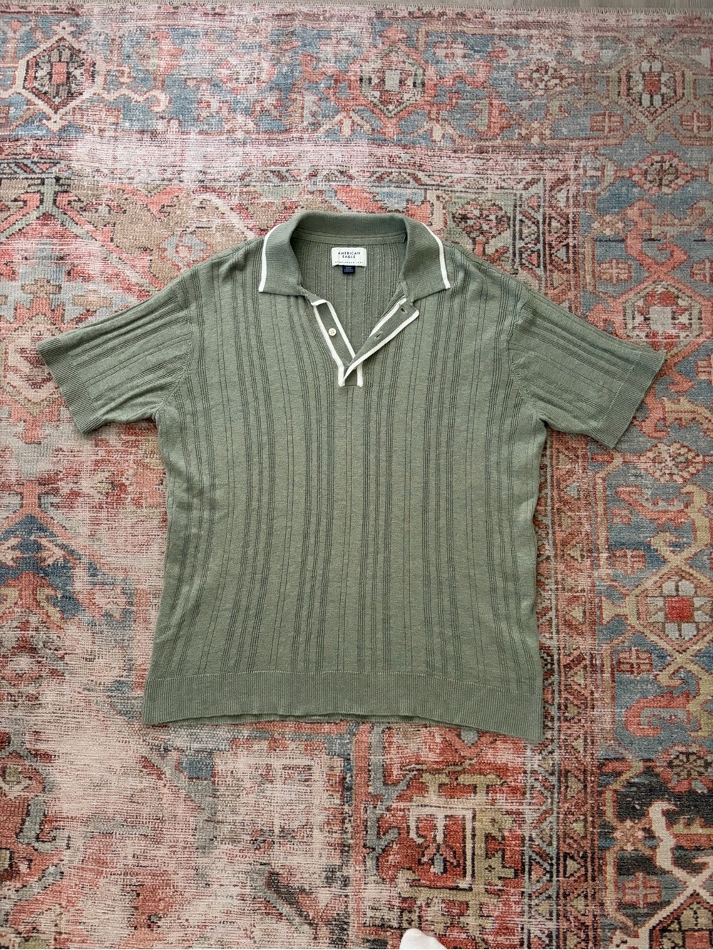 American Eagle Short-Sleeve Knit Polo Shirt - Olive Green